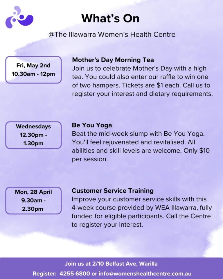 what's on at the Illawarra Women's Health Centre.