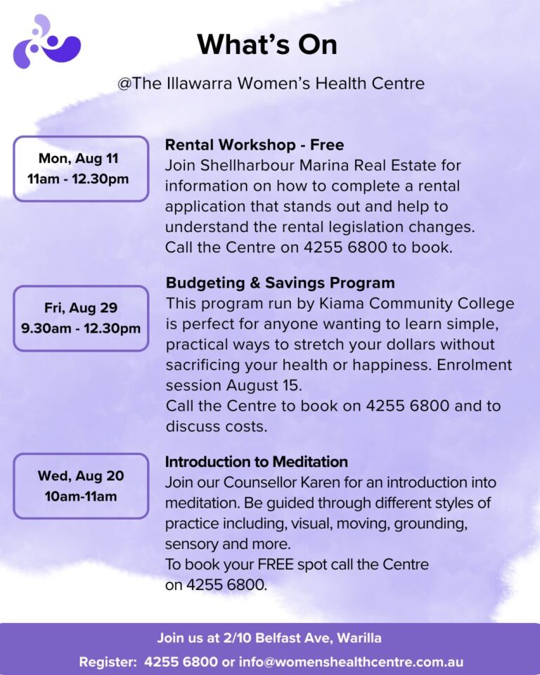 What's on at the Illawarra Women's Health Centre