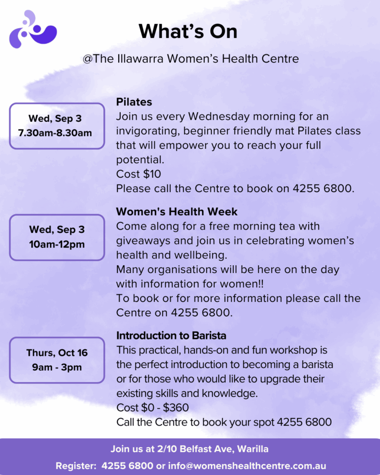 What's on at the Illawarra Women's Health Centre